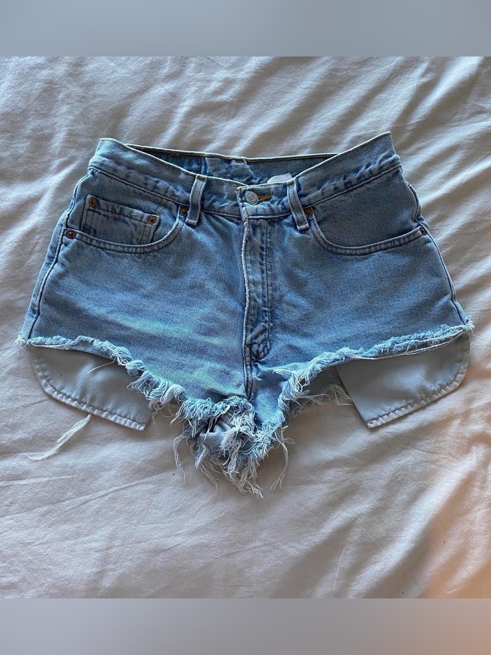 Levi's Light Blue Distressed High-Waist Denim Shorts